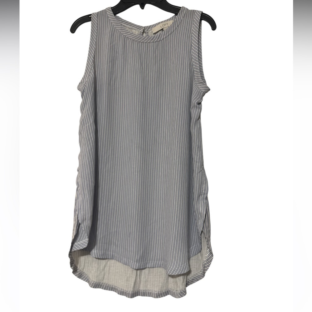 LOFT Blue Striped Tank Top Mixed Media Blouse - Size XS